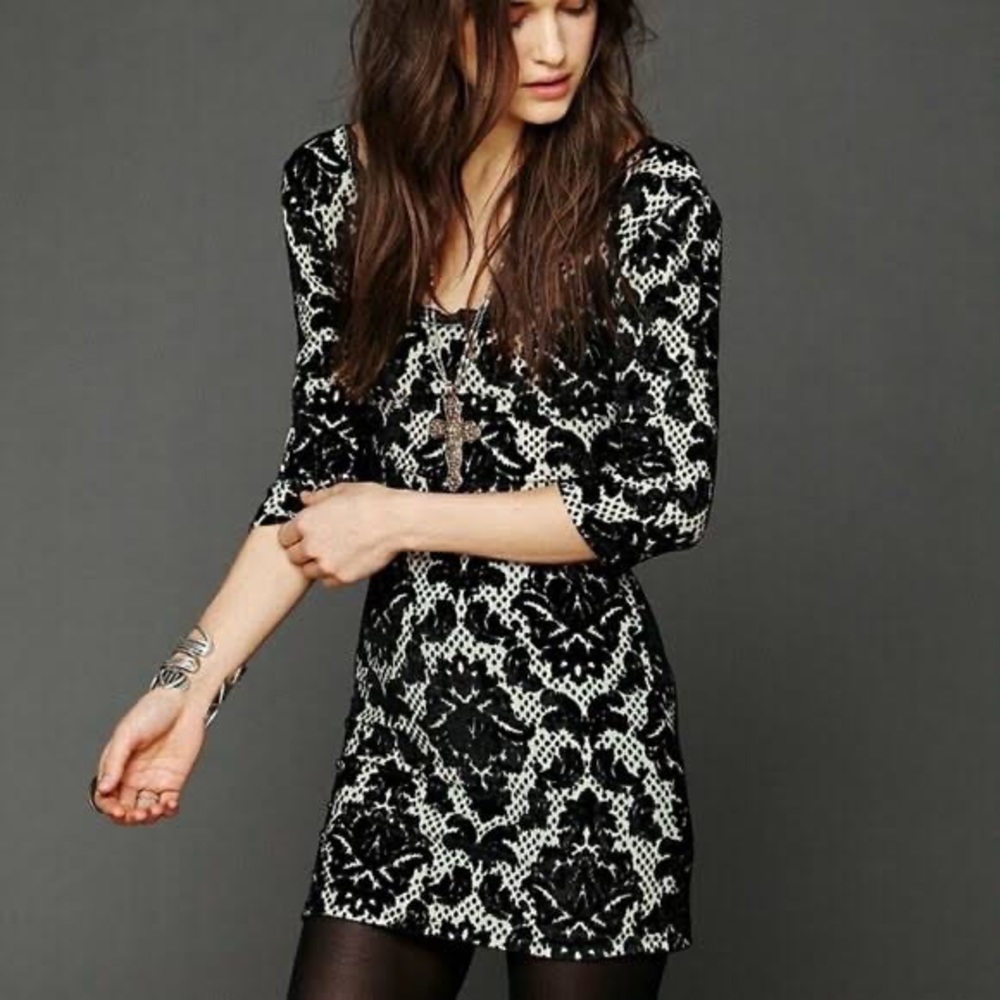 Free People Intimately Fair Maiden Black and Grey Velvet Body Con Dress